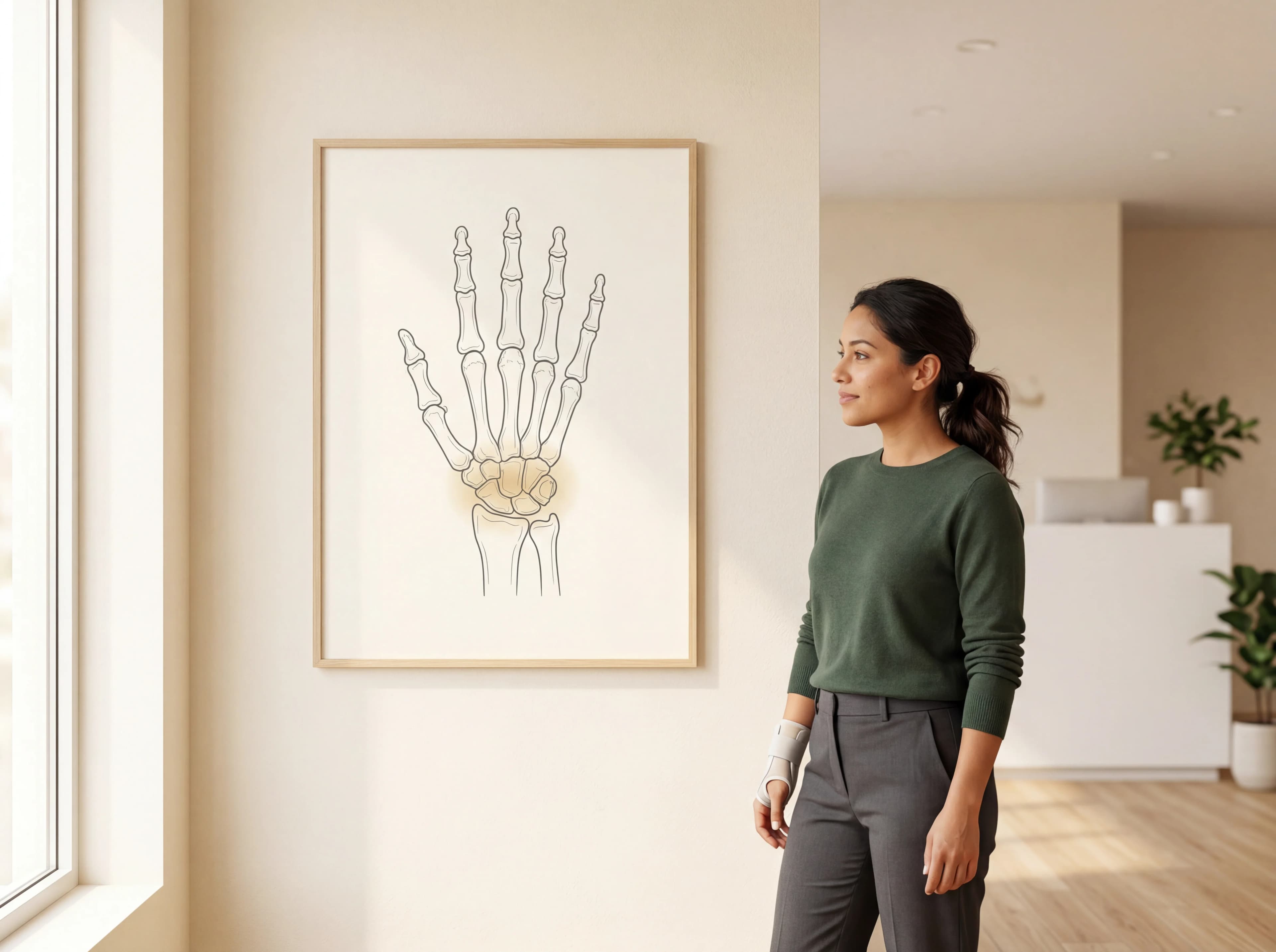 Anatomische Illustration der Hand – Knochen und Karpaltunnel